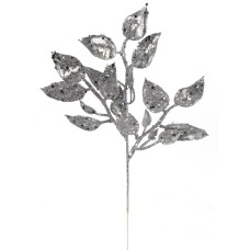 12.5 Inch Silver Glittered Salal Leaf Spray (Lot of 12 Sprays) SALE ITEM